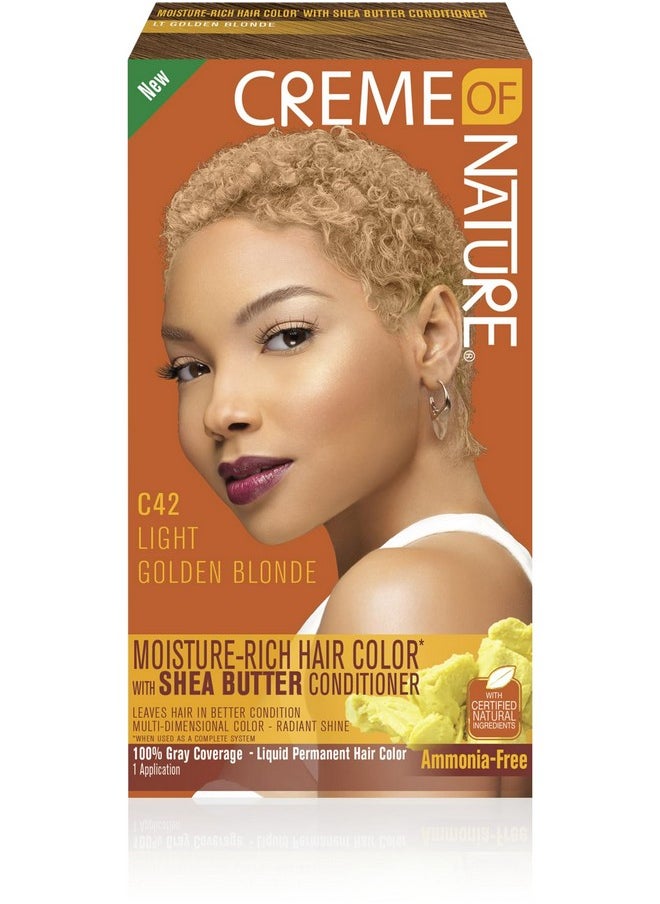 Moisture Rich Liquid Hair Color by Creme of Nature, C42 Light Golden Blonde, with Shea Butter Conditioner, 1 Application