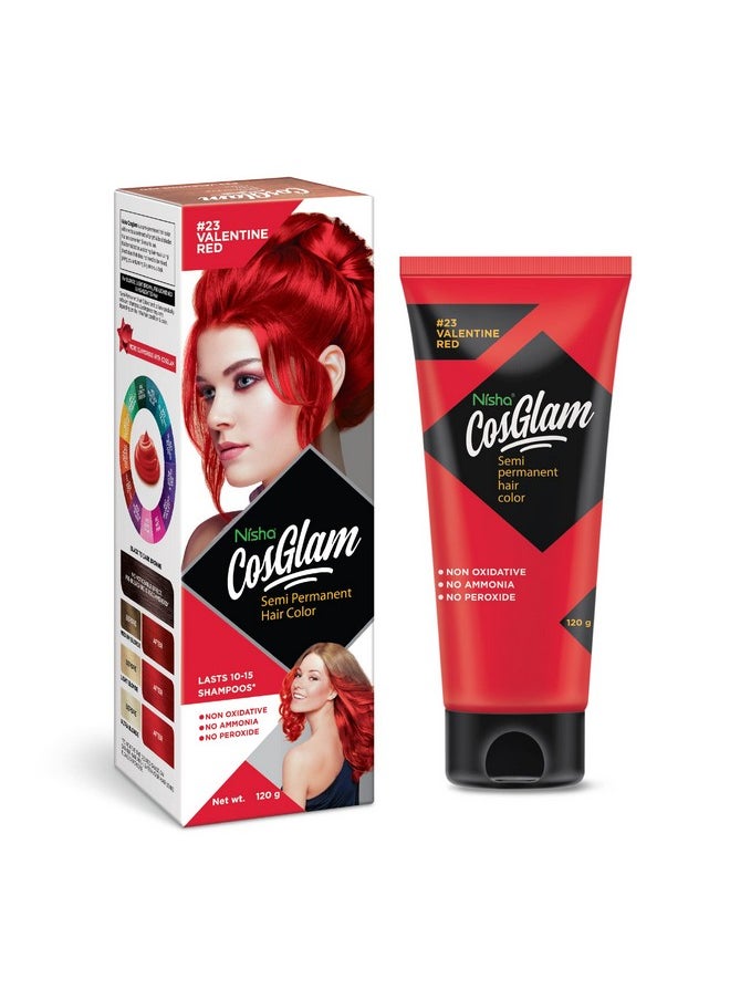 Nisha Cosglam Vegan And Cruelty Free Semi Permanent Hair Color, Bright Red Hair Dye With Infused Conditioner | No Ammonia, Hair Highlights For Long Hair -120g / 4.06 Fl Oz (#23 Valentine Red)