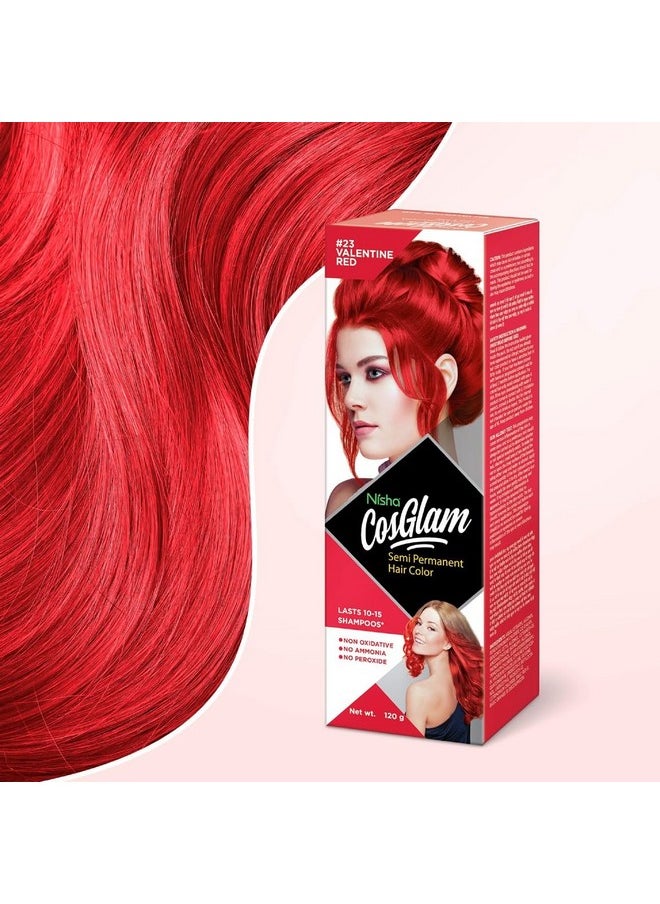 Nisha Cosglam Vegan And Cruelty Free Semi Permanent Hair Color, Bright Red Hair Dye With Infused Conditioner | No Ammonia, Hair Highlights For Long Hair -120g / 4.06 Fl Oz (#23 Valentine Red)