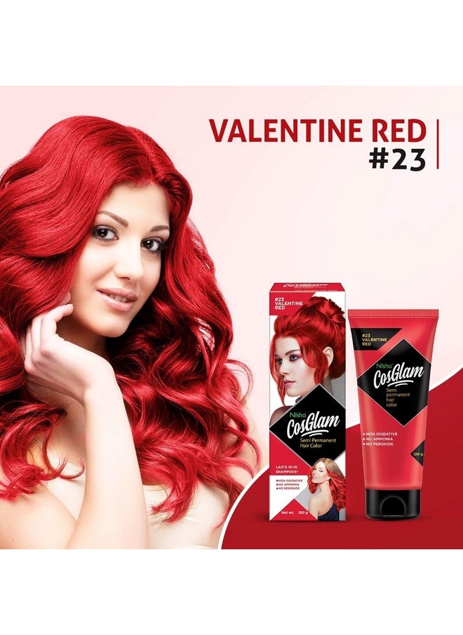 Nisha Cosglam Vegan And Cruelty Free Semi Permanent Hair Color, Bright Red Hair Dye With Infused Conditioner | No Ammonia, Hair Highlights For Long Hair -120g / 4.06 Fl Oz (#23 Valentine Red)