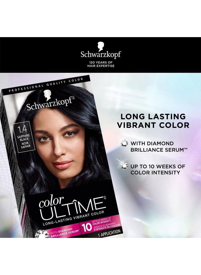 Schwarzkopf Color Ultime Hair Color, 1.4 Sapphire Black, 1 Application - Permanent Black Hair Dye for Vivid Color Intensity and Fade-Resistant Shine up to 10 Weeks