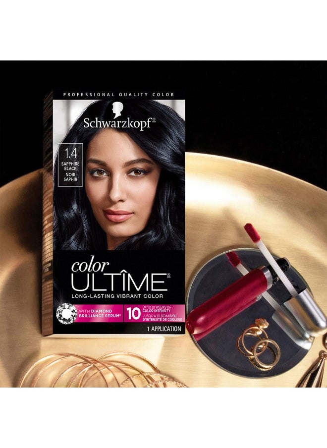 Schwarzkopf Color Ultime Hair Color, 1.4 Sapphire Black, 1 Application - Permanent Black Hair Dye for Vivid Color Intensity and Fade-Resistant Shine up to 10 Weeks