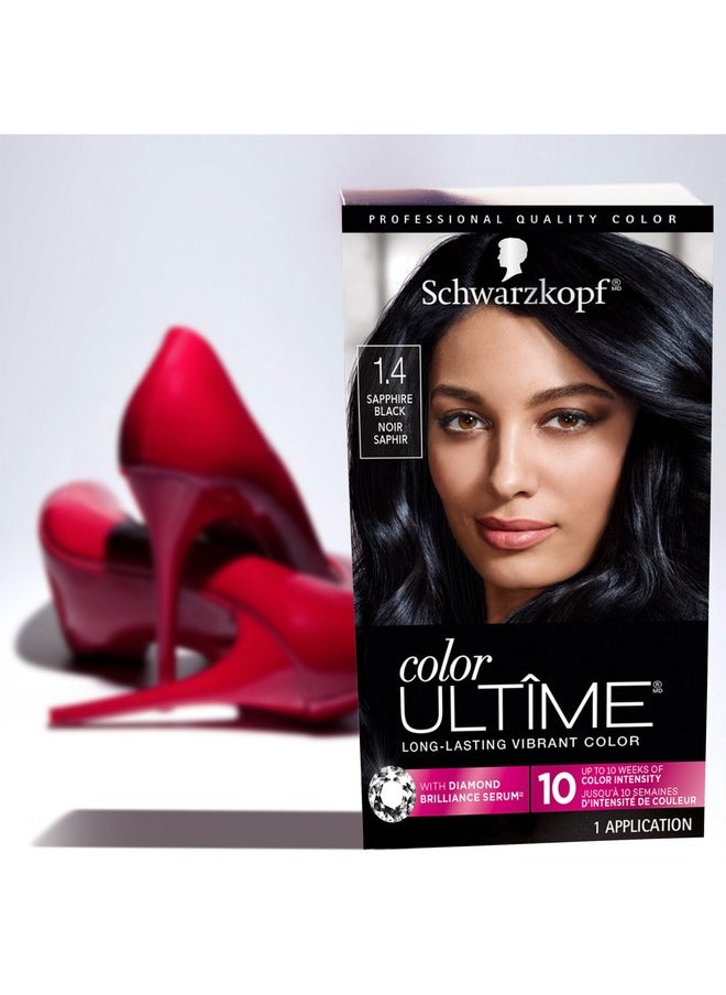 Schwarzkopf Color Ultime Hair Color, 1.4 Sapphire Black, 1 Application - Permanent Black Hair Dye for Vivid Color Intensity and Fade-Resistant Shine up to 10 Weeks