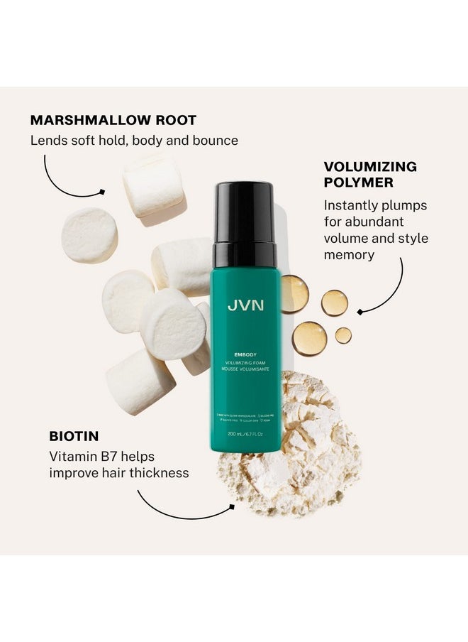 JVN Embody Volumizing Foam, Clean, Volume-Boosting Foam for All Hair Types, Color Safe, Sulfate-Free, 6.7 Fluid Ounces
