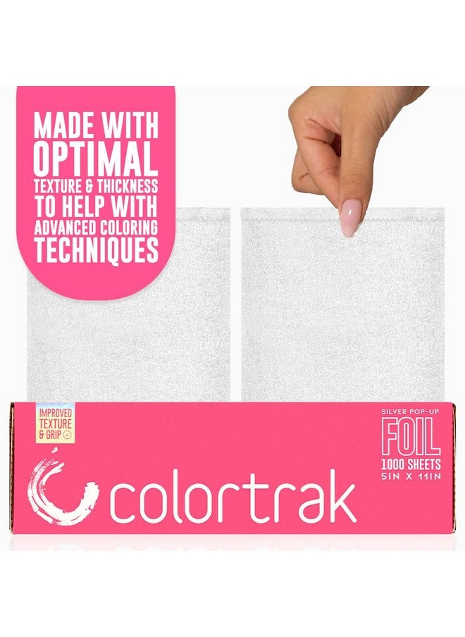 Colortrak Embossed Sheets Silver Aluminum Foil Pop-up Dispenser, 1000 Pre-cut Sheets Non-slip Textured Silver 5 x 11 Sheets for Hair Foil Coloring and Highlighting Sheet Applications