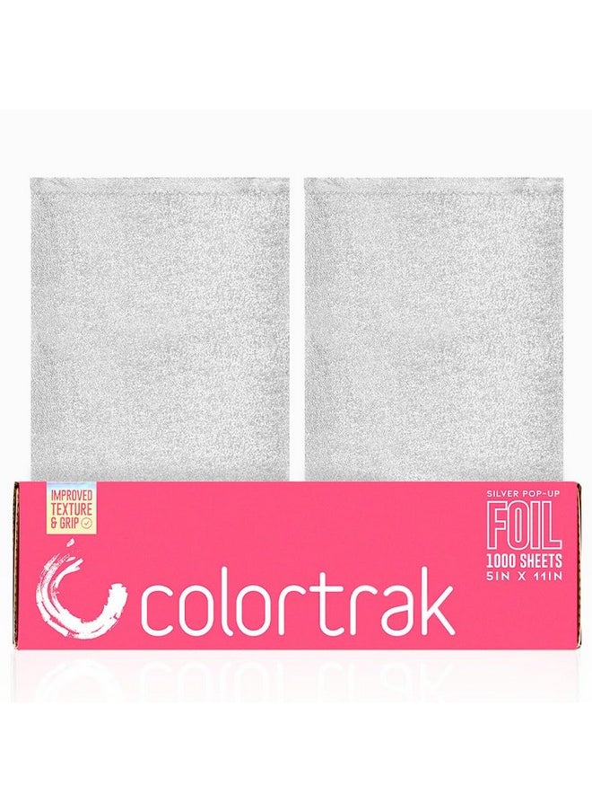 Colortrak Embossed Sheets Silver Aluminum Foil Pop-up Dispenser, 1000 Pre-cut Sheets Non-slip Textured Silver 5 x 11 Sheets for Hair Foil Coloring and Highlighting Sheet Applications