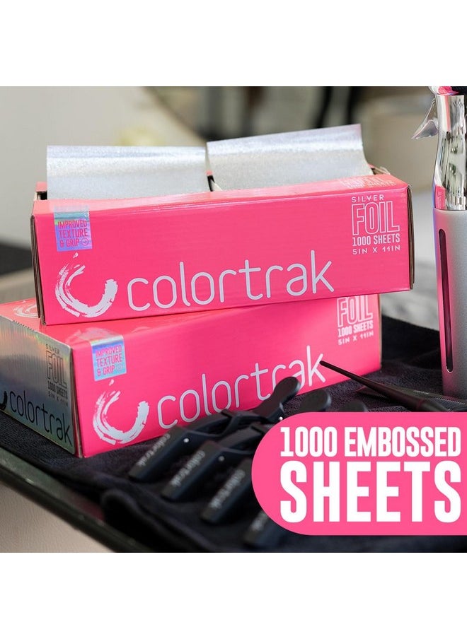 Colortrak Embossed Sheets Silver Aluminum Foil Pop-up Dispenser, 1000 Pre-cut Sheets Non-slip Textured Silver 5 x 11 Sheets for Hair Foil Coloring and Highlighting Sheet Applications