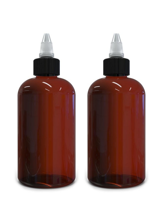 BRIGHTFROM Twist Top Applicator Bottles, 8 OZ Amber, Squeeze Empty Round Plastic Bottles, BPA-Free, PET, Refillable, Open/Close Nozzle (Black) - Multi Purpose (Pack of 2)