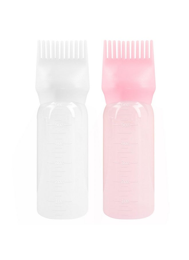 Framendino, 2 Pack Root Comb Applicator Bottle Squeeze Hair Dye Bottles with Scalp Pink White