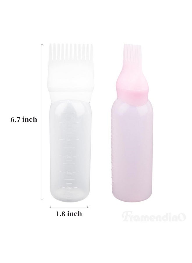 Framendino, 2 Pack Root Comb Applicator Bottle Squeeze Hair Dye Bottles with Scalp Pink White