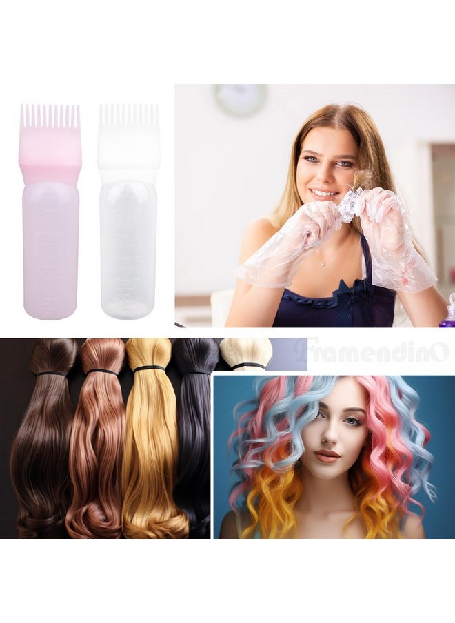 Framendino, 2 Pack Root Comb Applicator Bottle Squeeze Hair Dye Bottles with Scalp Pink White