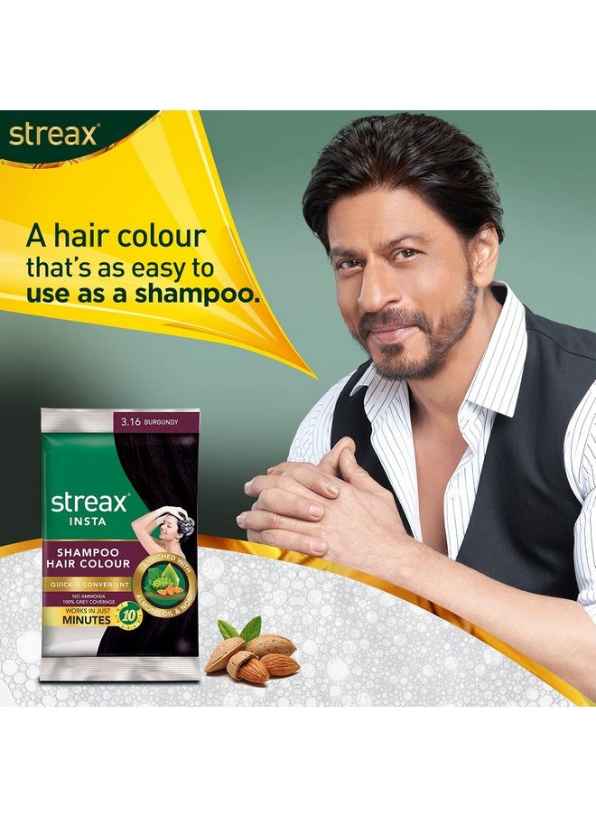 Streax Insta Shampoo Hair Colour For Men's & Women's, Burgundy, 18Ml (Pack Of 16) | Enriched With Almond Oil & Noni Extracts | Long-Lasting Instant Colour