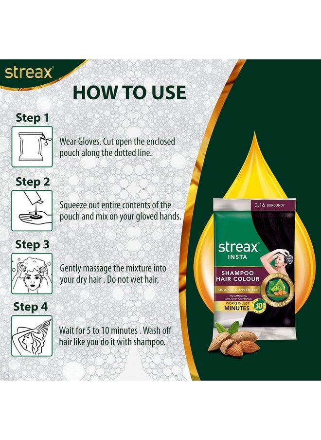 Streax Insta Shampoo Hair Colour For Men's & Women's, Burgundy, 18Ml (Pack Of 16) | Enriched With Almond Oil & Noni Extracts | Long-Lasting Instant Colour