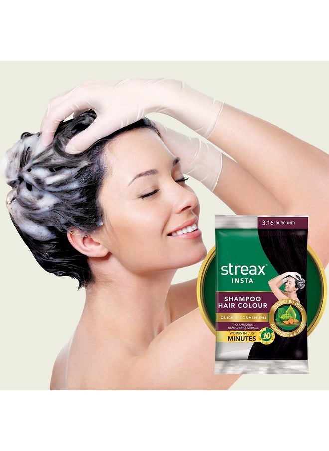 Streax Insta Shampoo Hair Colour For Men's & Women's, Burgundy, 18Ml (Pack Of 16) | Enriched With Almond Oil & Noni Extracts | Long-Lasting Instant Colour