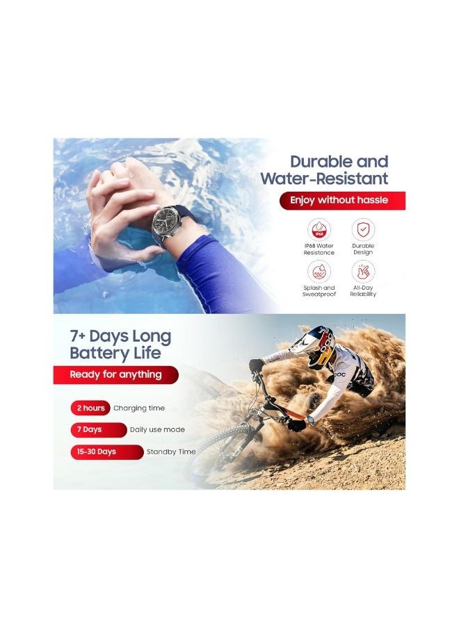 SWISS MILITARY DOM5 Smartwatch 1.43-inch AMOLED, Bluetooth Calling, Multi Language, Health And Sports Tracking, Wireless Charging, 7 Days Battery, IP68, iOS/Android Compatible, Silver Frame with Blue Strap
