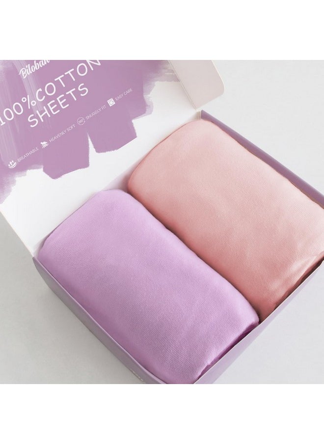 Bassinet Sheets Fit for AirClub, AMKE 3 in 1 Bassinet, Newton, Larex and Bellababy Bassinet Bedside Sleeper, 100% Cotton, 2 Pack, Ultra Soft Bassinet Sheet, Pink and Violet