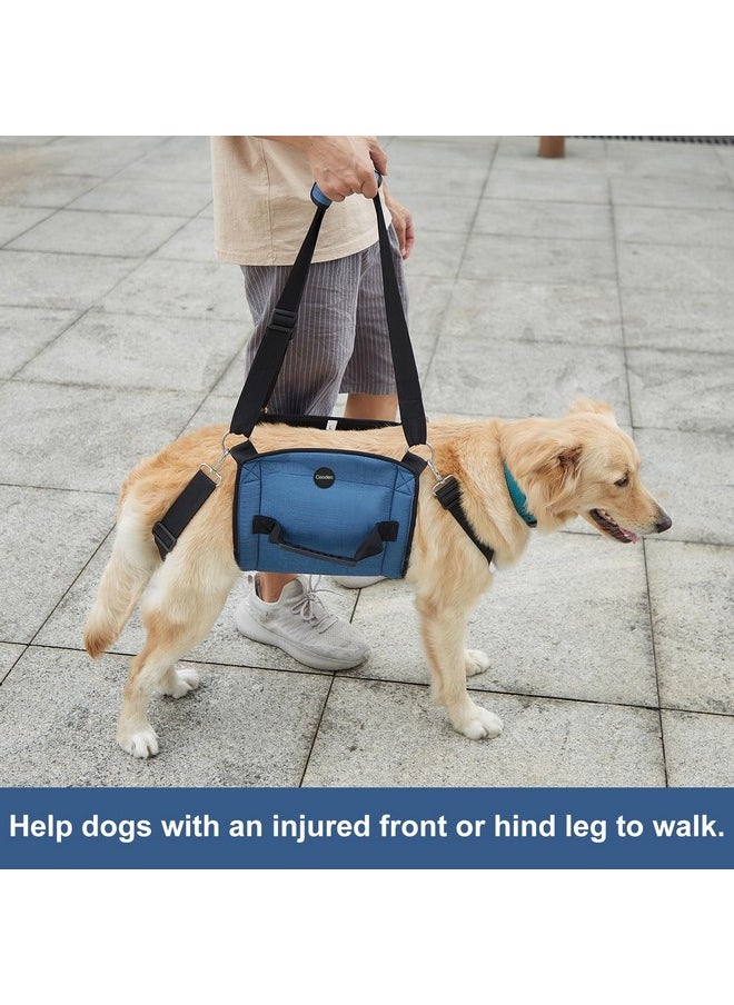 COODEO Dog Carry Sling, Emergency Backpack Pet Legs Support & Rehabilitation Dog Lift Harness for Nail Trimming, Dog Carrier for Senior Dogs Joint Injuries, Arthritis, Up and Down Stairs (M, Blue)