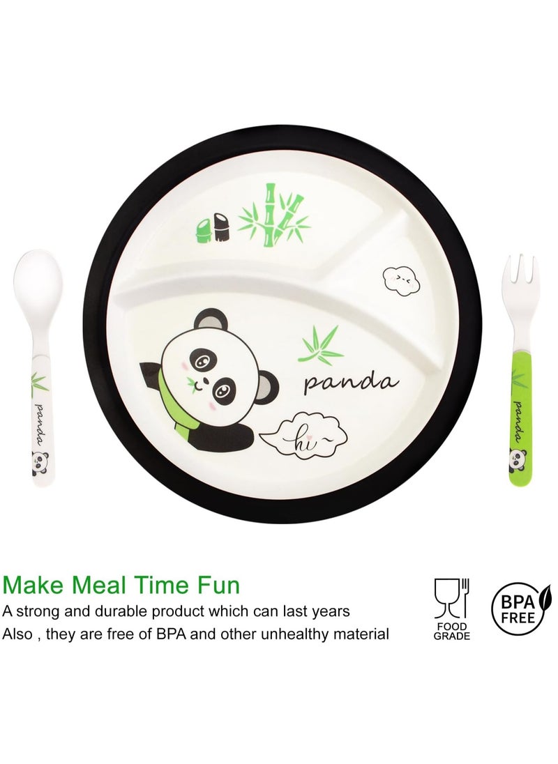 Kids Feeding Set 5 Pcs, Tableware Set for Toddlers Includes Plate Bowl Cup Fork and Spoon Utensil Flatware, Kids Flatware Set Dishwasher Safe, BPA Free (Panda)