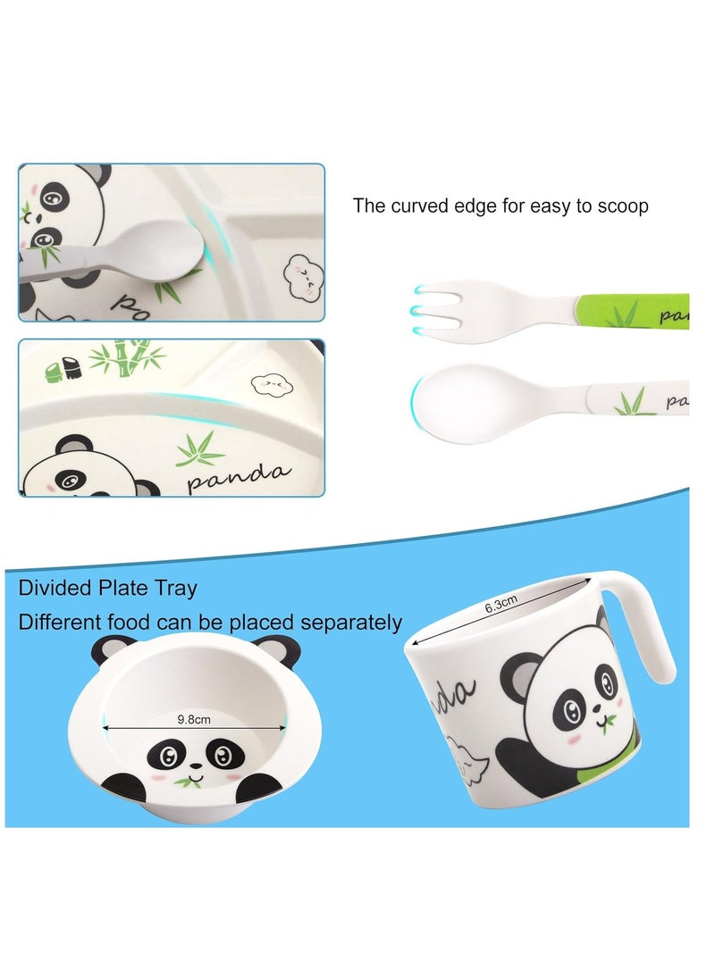 Kids Feeding Set 5 Pcs, Tableware Set for Toddlers Includes Plate Bowl Cup Fork and Spoon Utensil Flatware, Kids Flatware Set Dishwasher Safe, BPA Free (Panda)