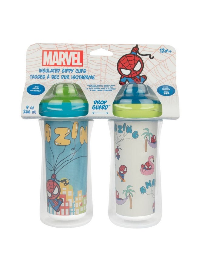 The First Years Marvel Insulated Sippy Cups - Spill Proof Insulated Toddler Cups with Bite-Resistant Hard Spout - 9 Ounces - 2 Count