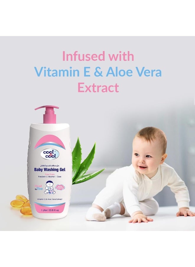 Pack Of 2 Vitamin-E And Aloe Vera Extract With Extra Mild Formula Baby Washing Gel- 1 Liter Head to Toe Baby Bath, Dye Free, Tear Free, Alcohol Free, Paraben-Free,  2 Liters