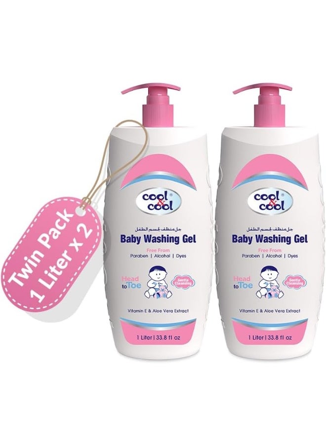 Pack Of 2 Vitamin-E And Aloe Vera Extract With Extra Mild Formula Baby Washing Gel- 1 Liter Head to Toe Baby Bath, Dye Free, Tear Free, Alcohol Free, Paraben-Free,  2 Liters