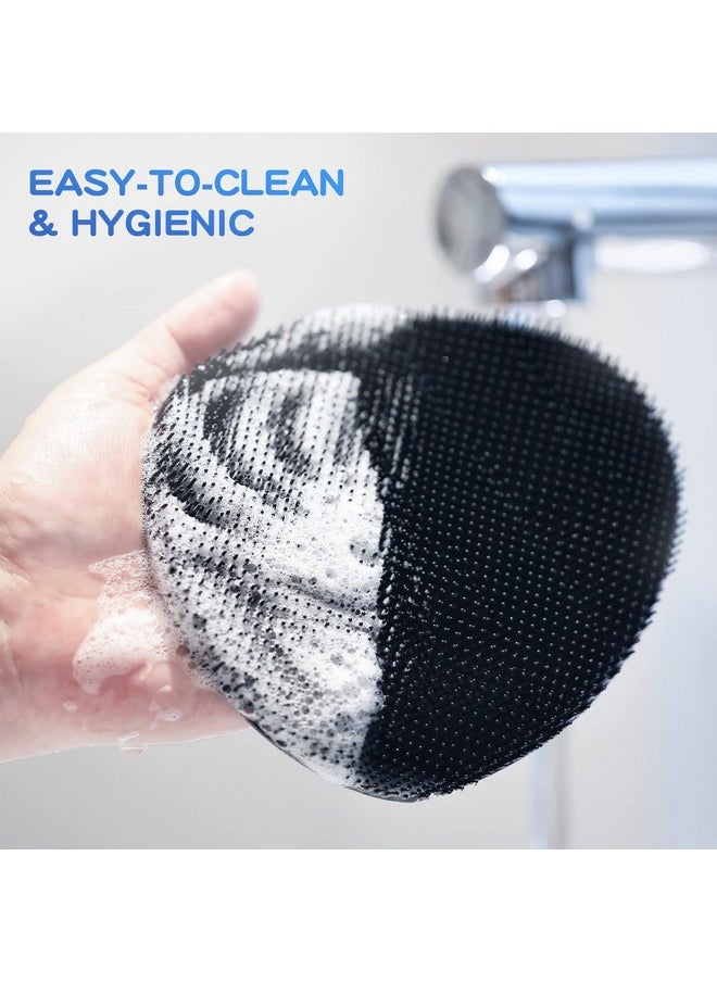 Manmihealth Soft Silicone Shower Brush, Super-Lathering and Deep-Cleaning Body & Face Scrubber, Gentle Exfoliating Bath Glove for All Skin Types(Black+Gray)
