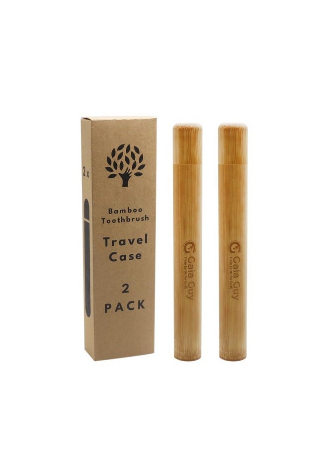 Gaia Guy Bamboo Toothbrush Travel Case 2 Pack - Portable Bamboo Toothbrush Holder Great For Plastic-Free Travel, Camping and Zero Waste Living