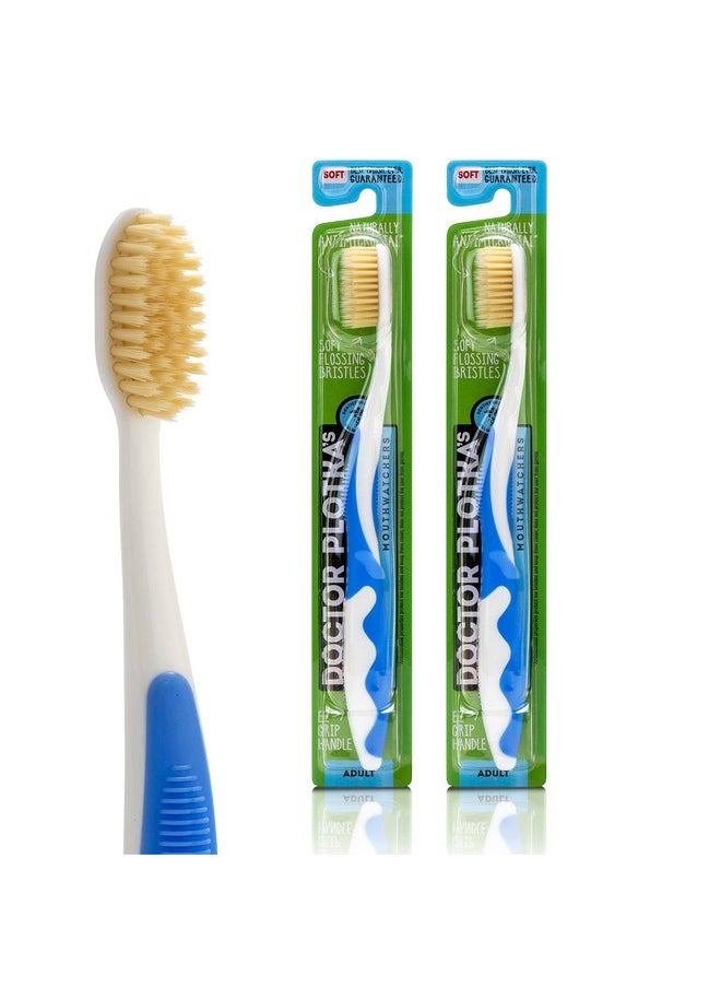 MOUTHWATCHERS Dr Plotkas Extra Soft Flossing Toothbrush Manual Soft Toothbrush for Adults | Ultra Clean Toothbrush | Good for Sensitive Teeth and Gums | Blue, 2 Count