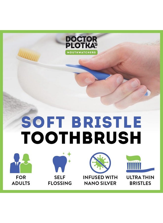 MOUTHWATCHERS Dr Plotkas Extra Soft Flossing Toothbrush Manual Soft Toothbrush for Adults | Ultra Clean Toothbrush | Good for Sensitive Teeth and Gums | Blue, 2 Count