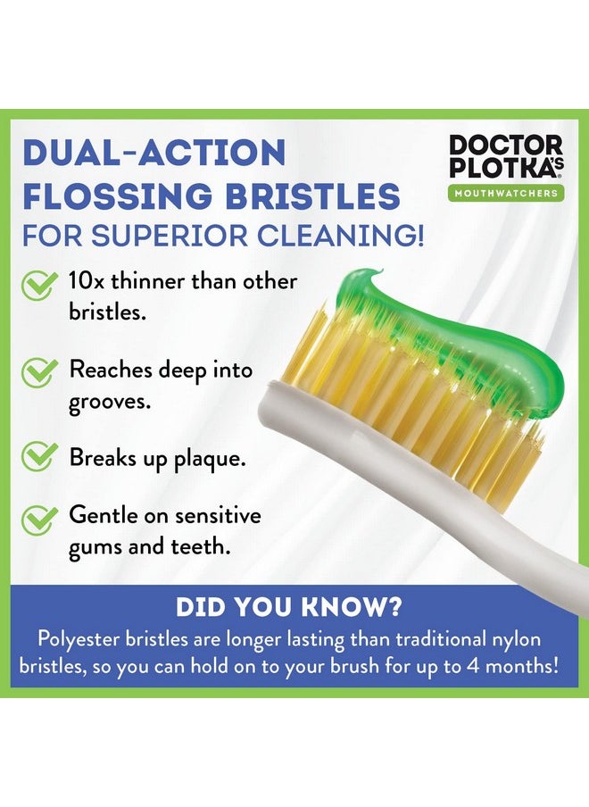 MOUTHWATCHERS Dr Plotkas Extra Soft Flossing Toothbrush Manual Soft Toothbrush for Adults | Ultra Clean Toothbrush | Good for Sensitive Teeth and Gums | Blue, 2 Count