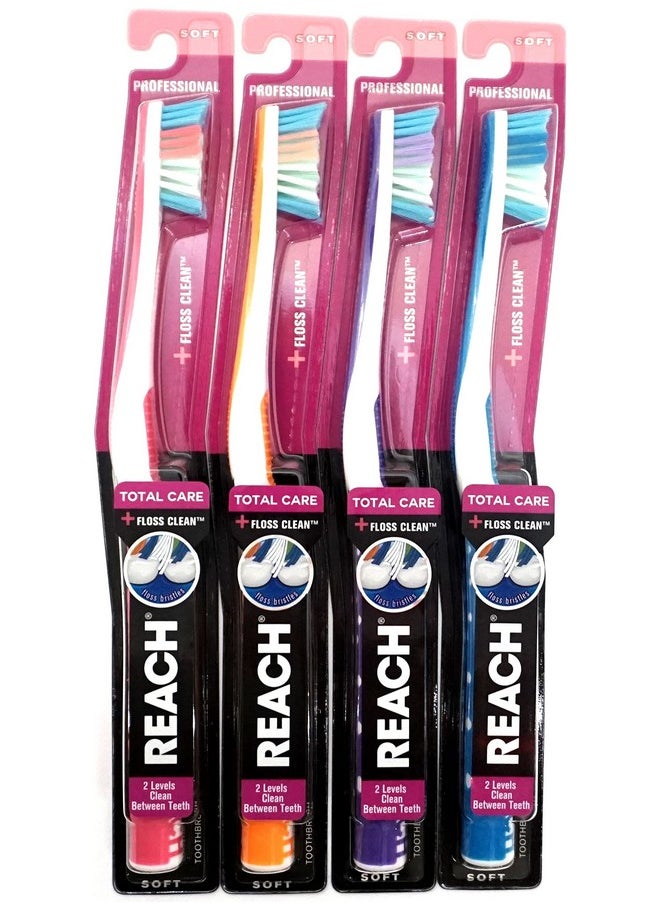 REACH Total Care Floss Clean Toothbrush Soft Full 1 Each (Colors May Vary) (Pack of 4)