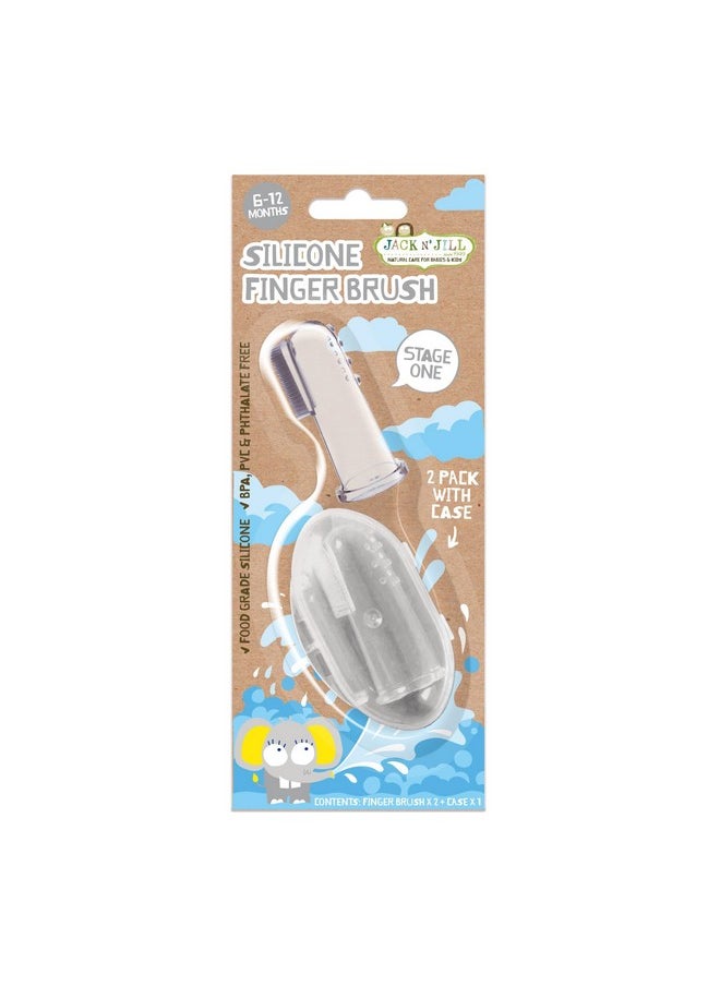 Jack N' Jill Stage 1 Silicone Finger Toothbrush - Baby Toothbrush 6 to 12 Months, Baby Oral Cleaner, Travel Size - Two Brushes Plus Case, (Pack of 1)