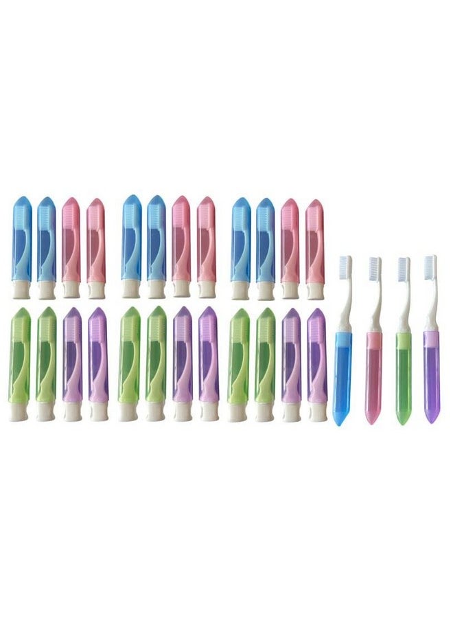 Ora-Zen 24 Packs Colourful Folding Toothbrush Bulk Portable Folding Travel Toothbrush with Containers for Travel Camping Business Trip