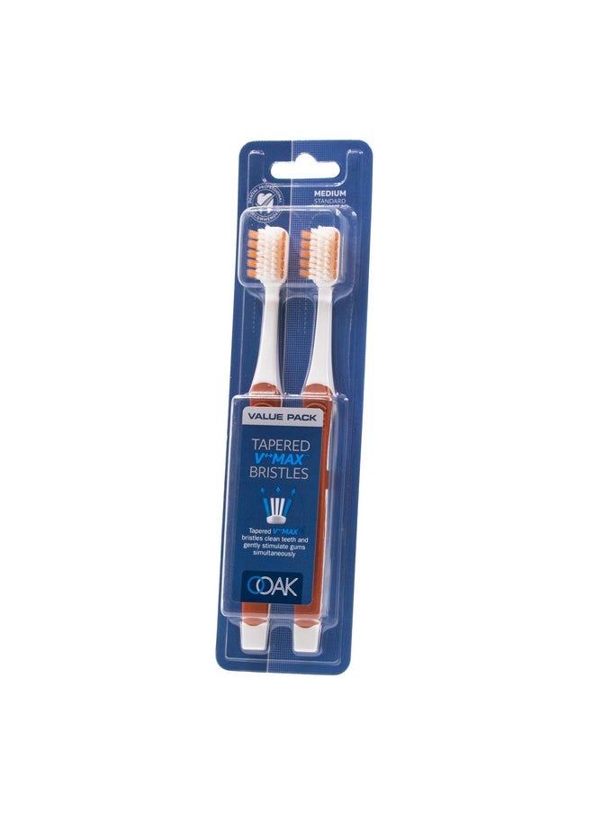 Ooak Toothbrush, Tapered V++Max Medium Bristles, 2 Pack - Orange
