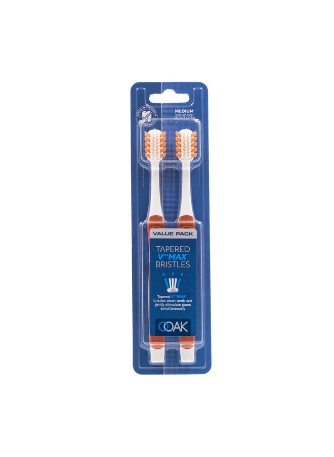 Ooak Toothbrush, Tapered V++Max Medium Bristles, 2 Pack - Orange