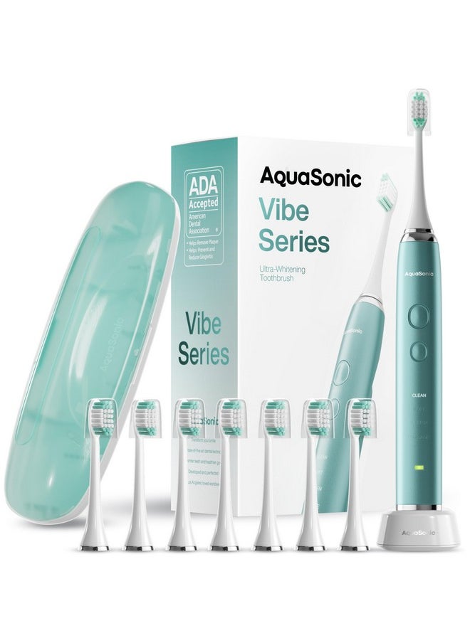 Aquasonic Vibe Series Ultra-Whitening Toothbrush - ADA Accepted Power Toothbrush - 8 Brush Heads & Travel Case - 40,000 VPM Motor & Wireless Charging - 4 Modes w Smart Timer - Mint Green Metallic