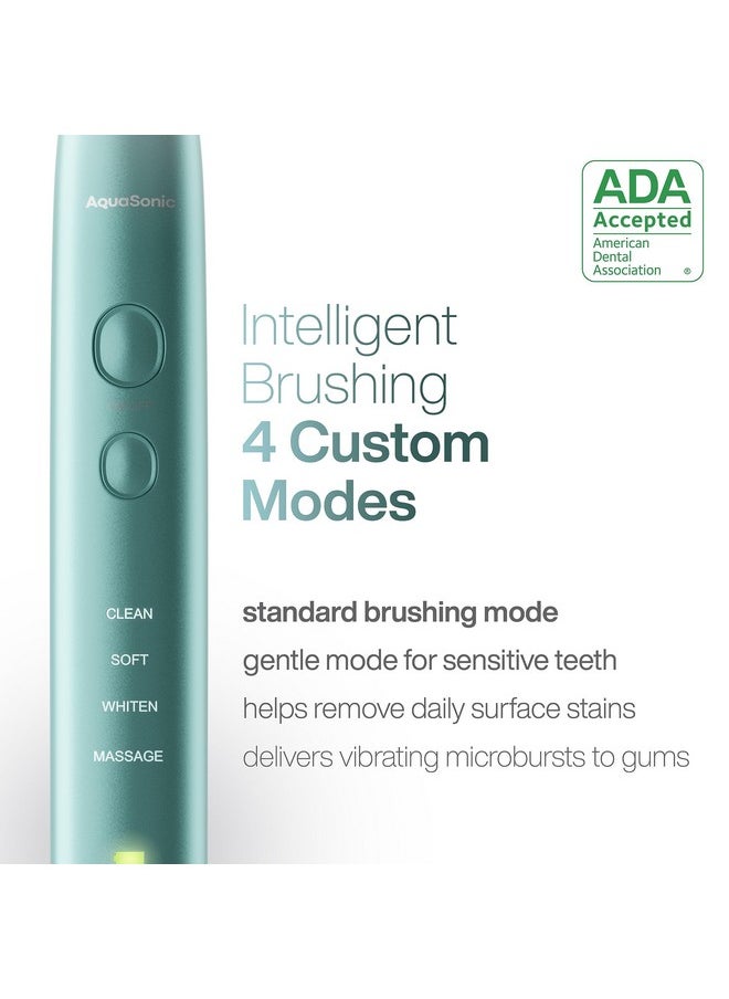Aquasonic Vibe Series Ultra-Whitening Toothbrush - ADA Accepted Power Toothbrush - 8 Brush Heads & Travel Case - 40,000 VPM Motor & Wireless Charging - 4 Modes w Smart Timer - Mint Green Metallic