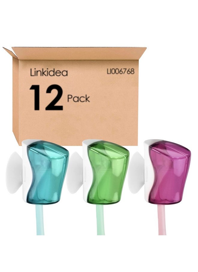 Linkidea Travel Toothbrush Head Covers with Suction Cup, Portable Wall Mount Toothbrush Holder, Toothbrush Cap Case Box Convenient for Travel, Outdoor (12 Pcs)
