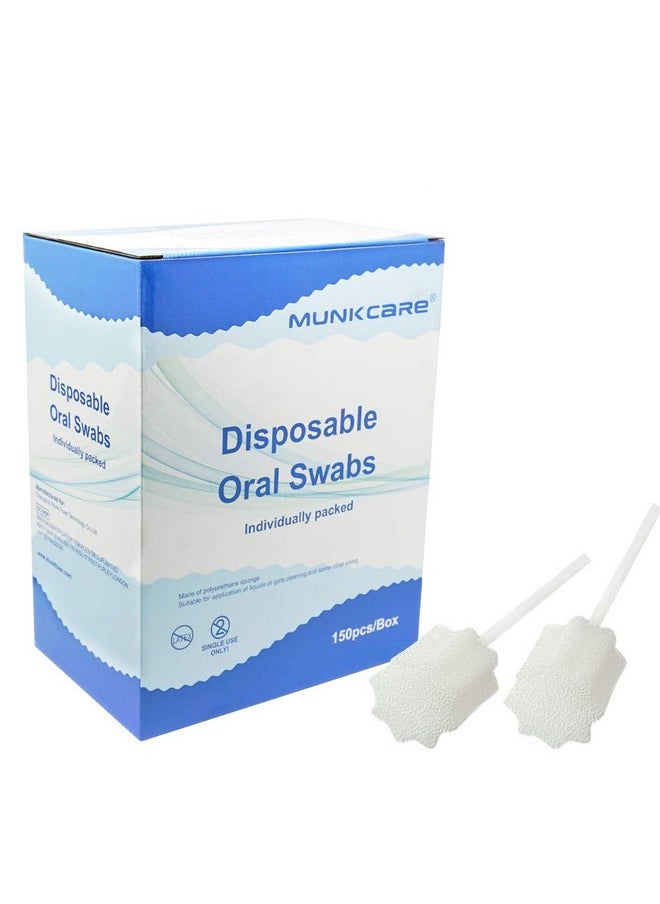 MUNKCARE Oral Mouth Swabs Sponge- Untreated and Unflavored for Baby & Elderly Oral Cleaning White 150 Counts