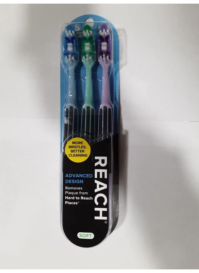 Reach Advanced Design Full Head Soft Toothbrush, Assorted Colors, 3 Count (Pack of 4) 12 Toothbrushes total