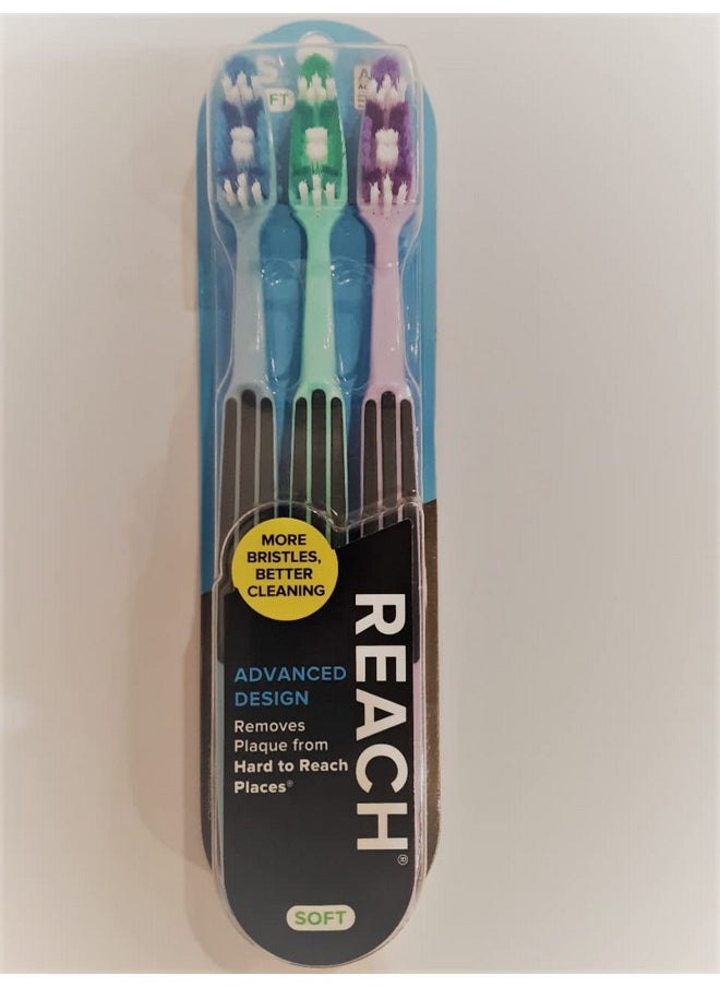 Reach Advanced Design Full Head Soft Toothbrush, Assorted Colors, 3 Count (Pack of 4) 12 Toothbrushes total