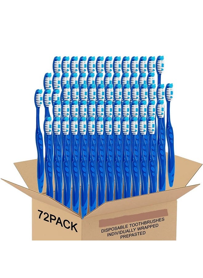 Pre pasted Disposable Toothbrushes Individually Wrapped | Regular Size Head, Soft Bristle Hygienic & Economical | Great for Travel Camping Guestroom Car Office School Hotel Airbnb Gifts (72 Pack)