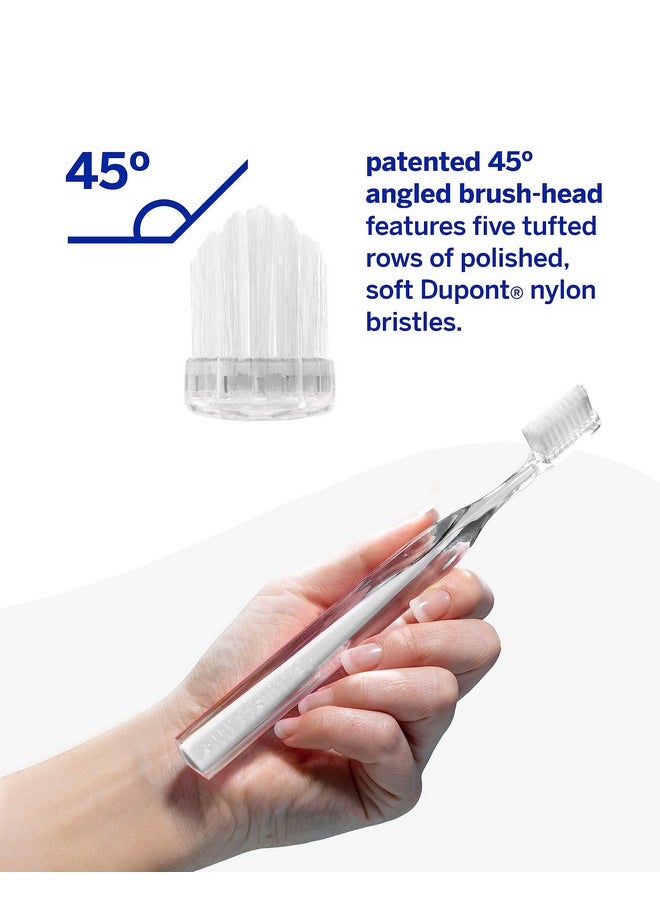 Supersmile Crystal Collection Toothbrush - Whitening Tooth Brush w/Ergonomic Handle - Patented 45° Soft Nylon Bristle Tooth Brushes for Adults & Children, White Coral