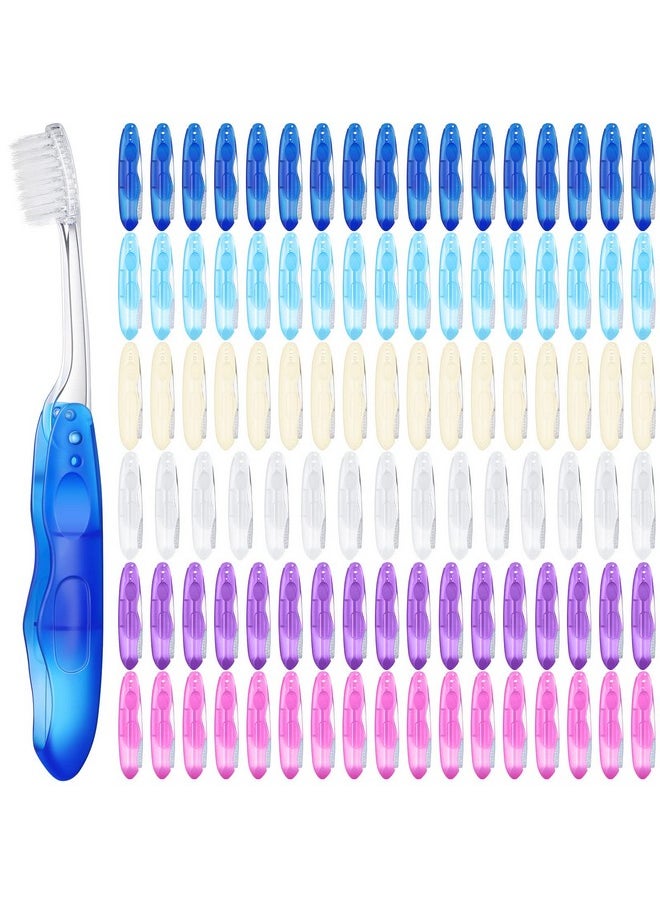 Nuogo 100 Pieces Travel Toothbrushes Folding Tooth Brush Portable Soft Collapsable Toothbrush Bulk for Kids Adult Camping Hiking Travel Supplies, 6 Colors