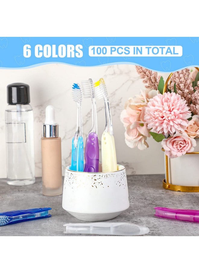 Nuogo 100 Pieces Travel Toothbrushes Folding Tooth Brush Portable Soft Collapsable Toothbrush Bulk for Kids Adult Camping Hiking Travel Supplies, 6 Colors