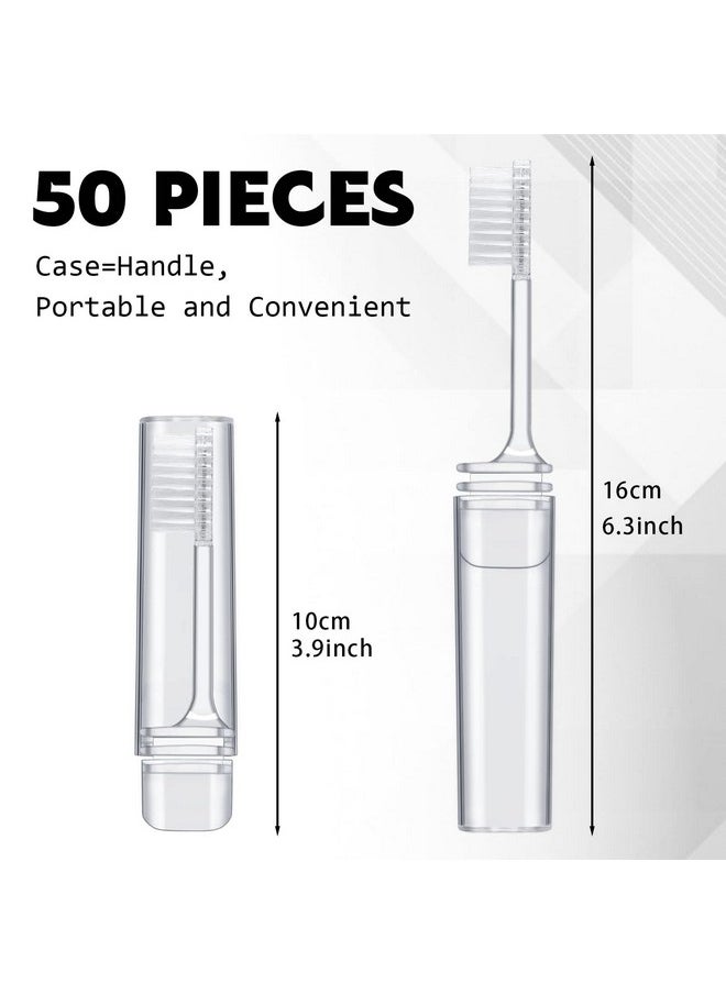 Rtteri 50 Pcs Travel Toothbrush Kit Bulk Folding Toothbrush with Toothbrush Cover Transparent Potable Travel Size Mini Toothbrush Small Foldable Manual Tooth Brushes for Adult Camping School