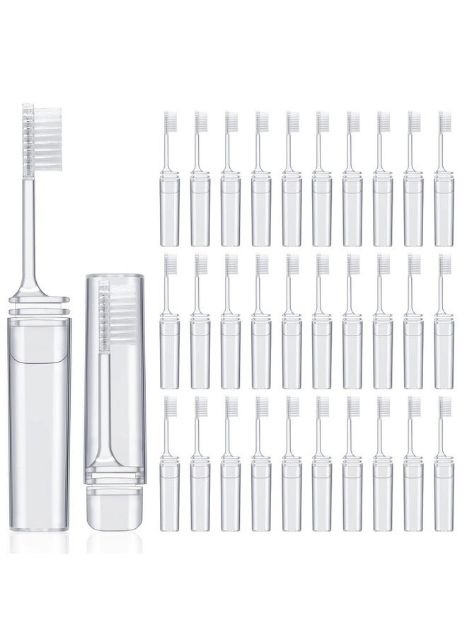 Rtteri 50 Pcs Travel Toothbrush Kit Bulk Folding Toothbrush with Toothbrush Cover Transparent Potable Travel Size Mini Toothbrush Small Foldable Manual Tooth Brushes for Adult Camping School