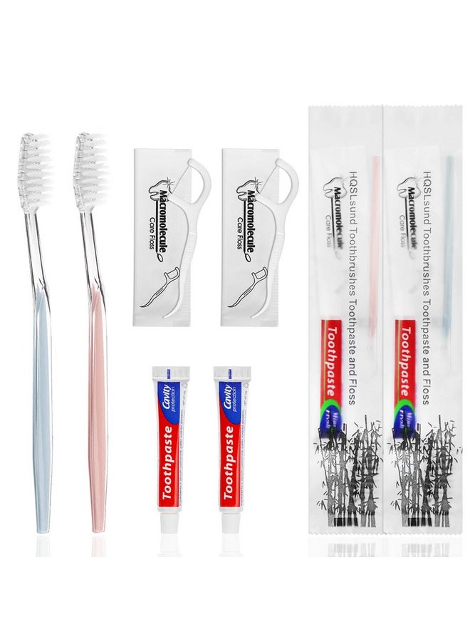 HQSLsund 100 Pack Disposable Toothbrushes with Toothpaste Floss Individually Wrapped, 2 Color Toothbrush,10g Toothpaste,Floss Pick,Bulk Toothbrush Kit for Homeless,Airbnb,Hotel,Guest