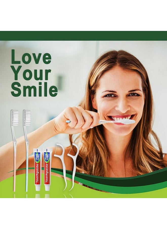 HQSLsund 100 Pack Disposable Toothbrushes with Toothpaste Floss Individually Wrapped, 2 Color Toothbrush,10g Toothpaste,Floss Pick,Bulk Toothbrush Kit for Homeless,Airbnb,Hotel,Guest